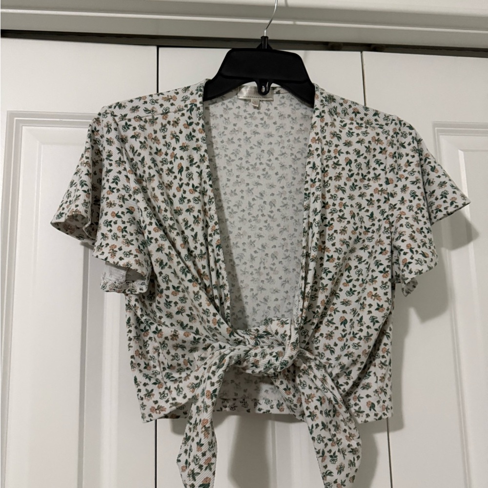 Stella Tweed Cropped Floral Tie-Front Blouse - floral
